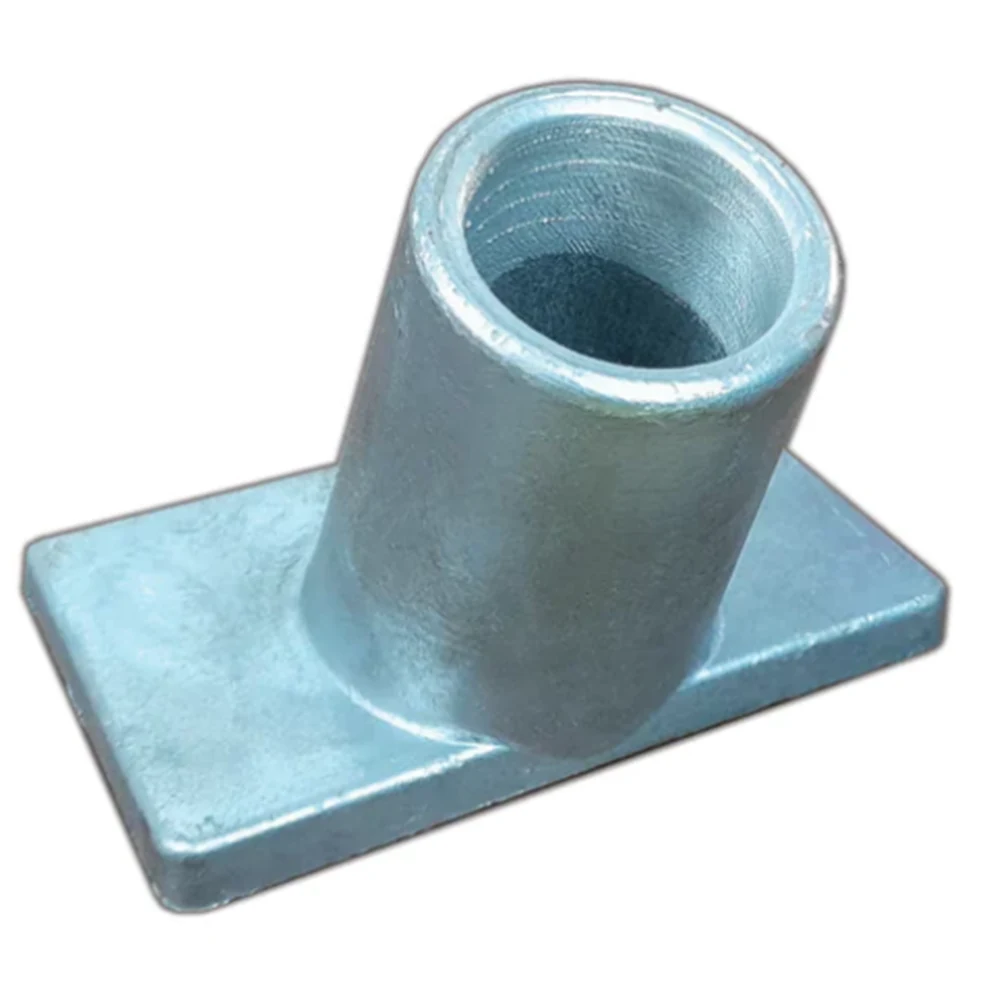 Cast aluminium tarp bow pocket with a round socket and rectangular base